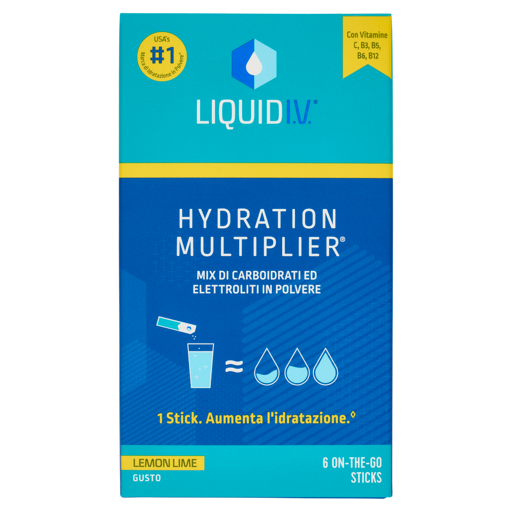 Liquid I.V. Hydration Multiplier Mix di Carboidrati ed Elettroliti in Polvere Lemon Lime 6 x 16 g