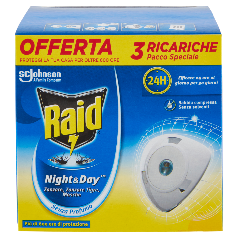Raid Night & Day Zanzare, Zanzare Tigre, Mosche 3 Ricariche