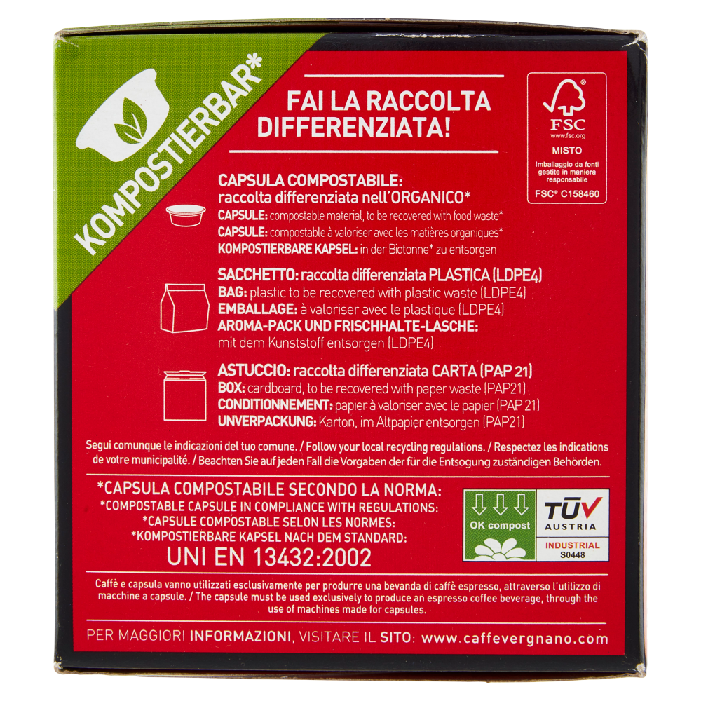 Caffè Vergnano 1882 Cremoso Compostabile** Capsule Compatibili Lavazza a Modo Mio* 16 x 7,5 g