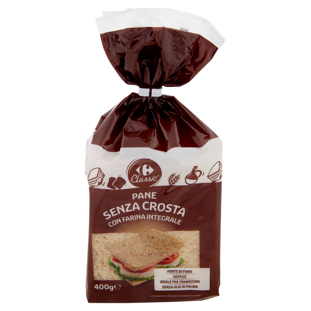 Carrefour Classic Pane Senza Crosta con Farina Integrale 400 g