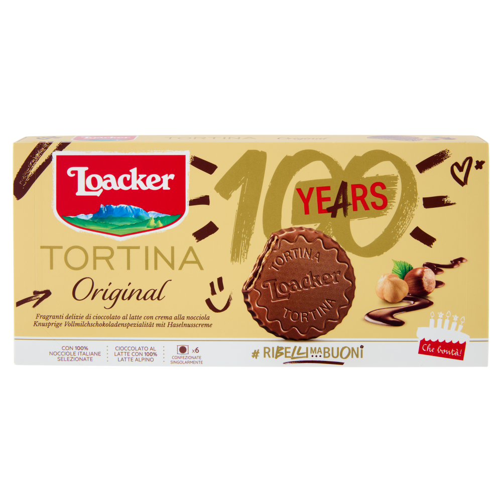 Loacker Tortina Original Wafer ricoperto di Cioccolato al Latte con crema di Nocciole Italiane 21gx6