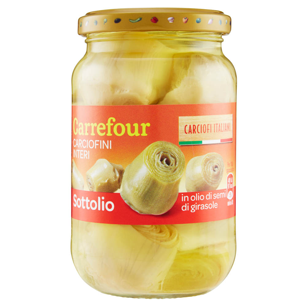 Carrefour Sottolio Carciofini Interi in olio di semi di girasole 340 g