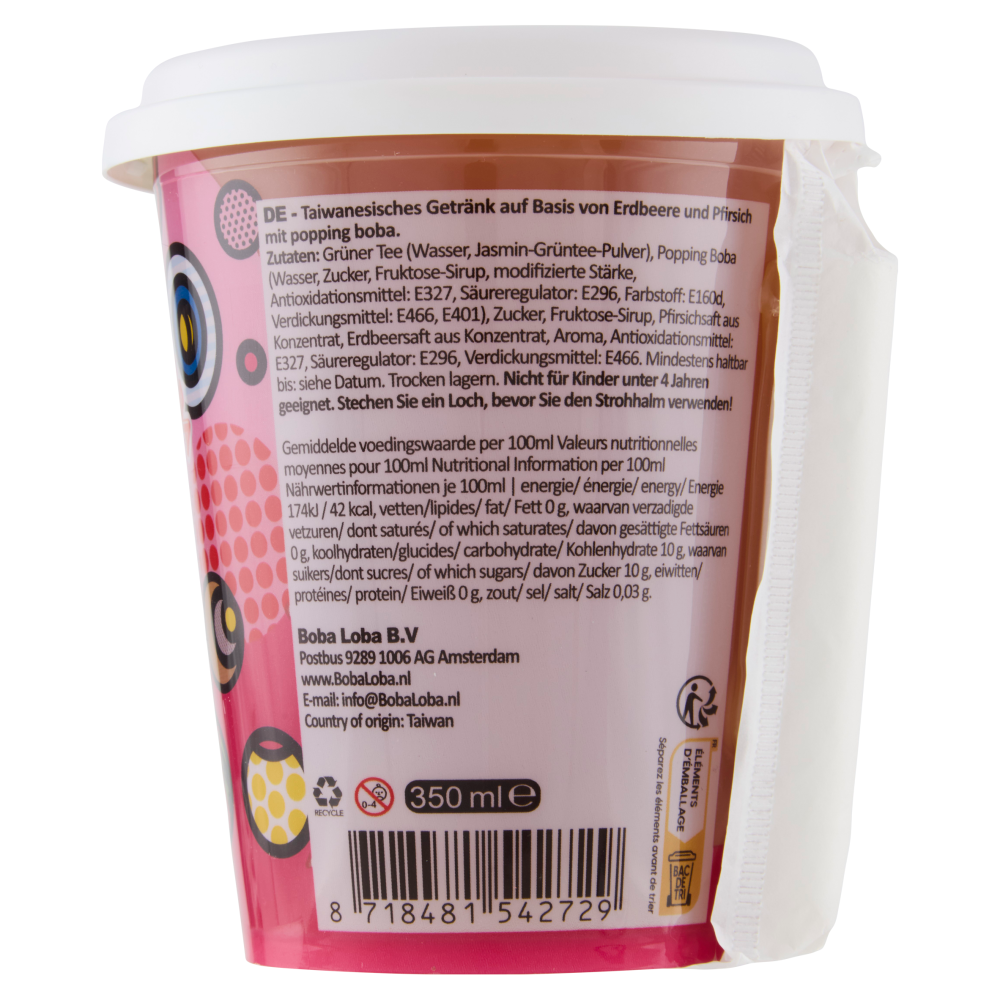 O's Bubble Jelly Popping Boba Strawberry Peach Green Tea 350 ml