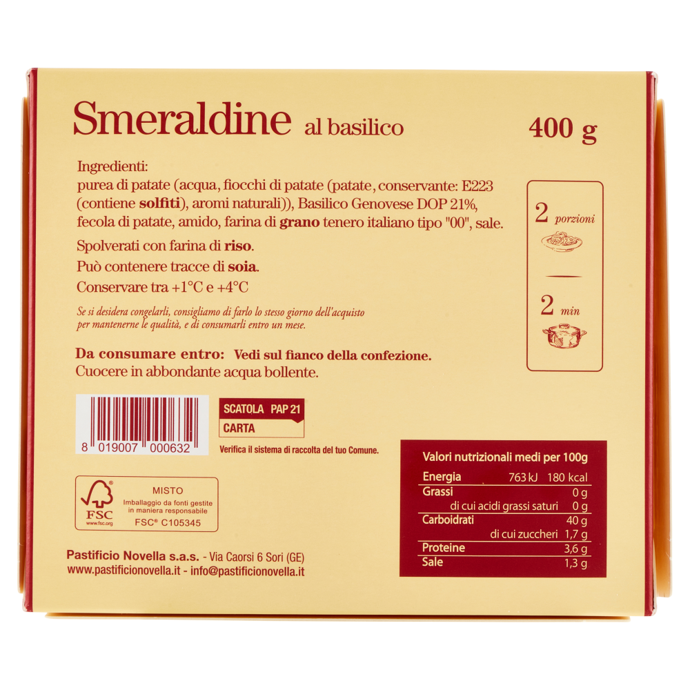 Pastificio Novella Smeraldine al basilico 400 g
