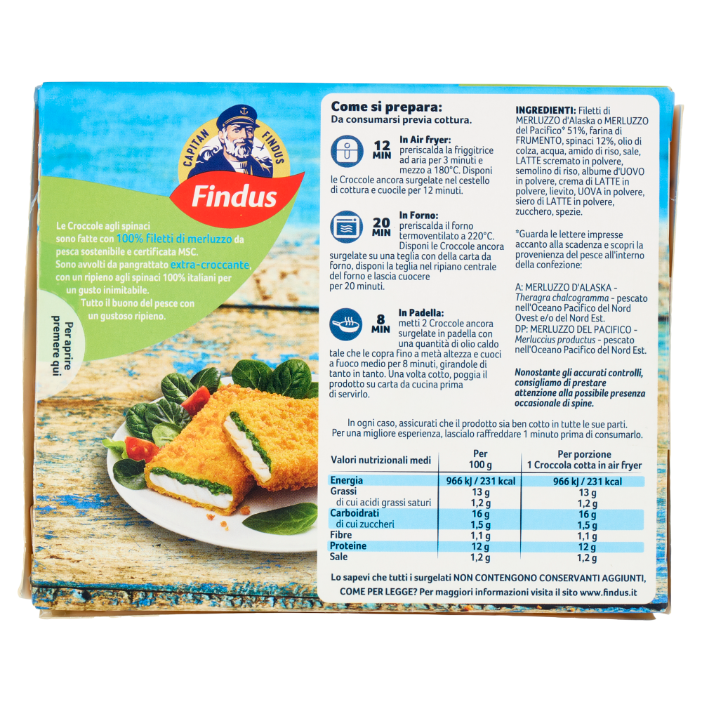 Capitan Findus 2 Croccole agli Spinaci con 100% Filetti di Merluzzo 200 g