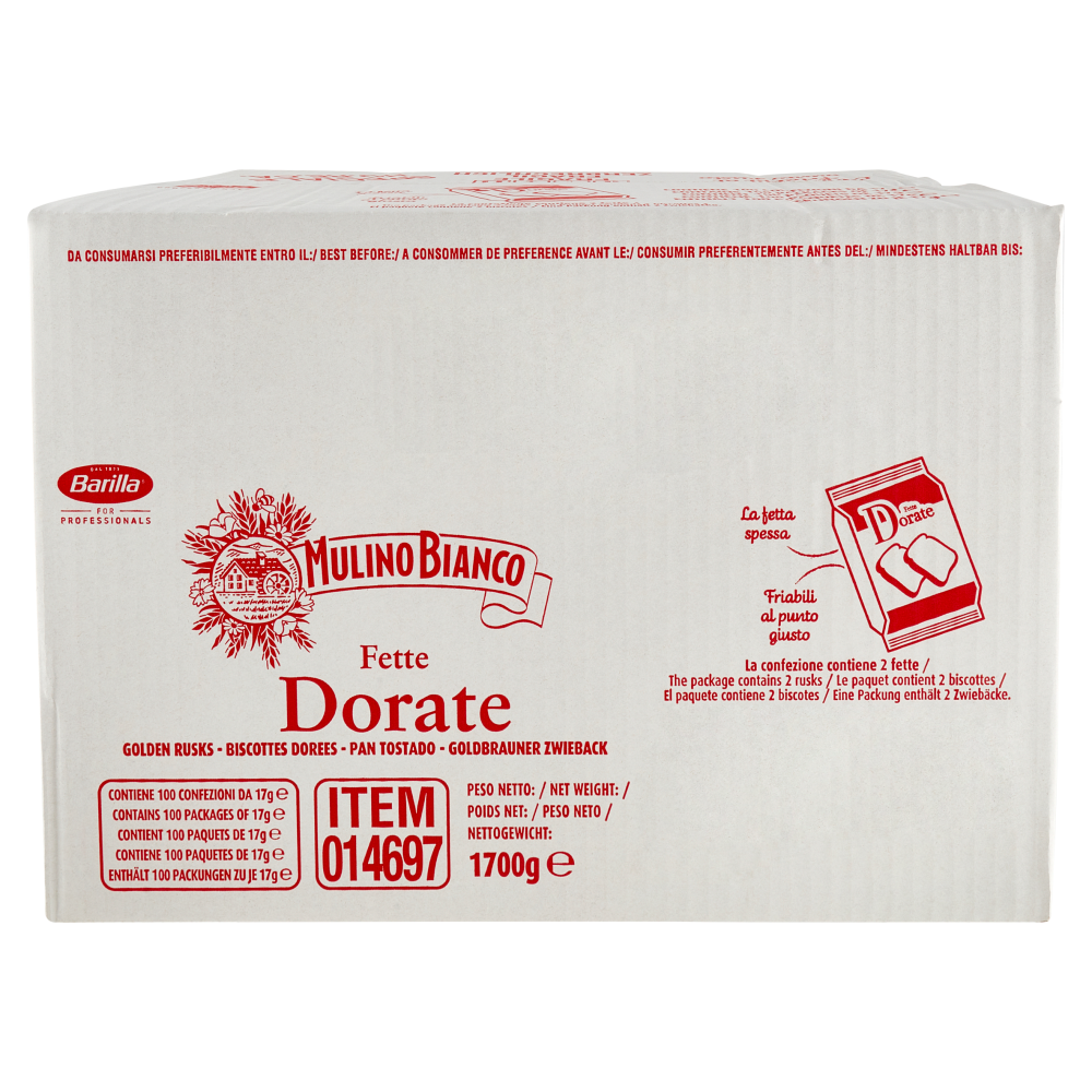 Mulino Bianco Fette Biscottate Dorate Bifette Monoporzione Cassa Food Service 100 pz x 17g