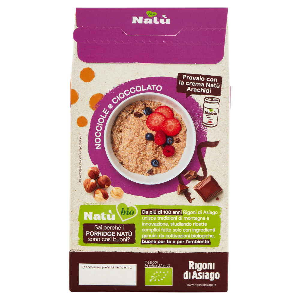 Rigoni di Asiago Natù Fonte di Proteine Vegetali Porridge Nocciole e Cioccolato bio 250 g