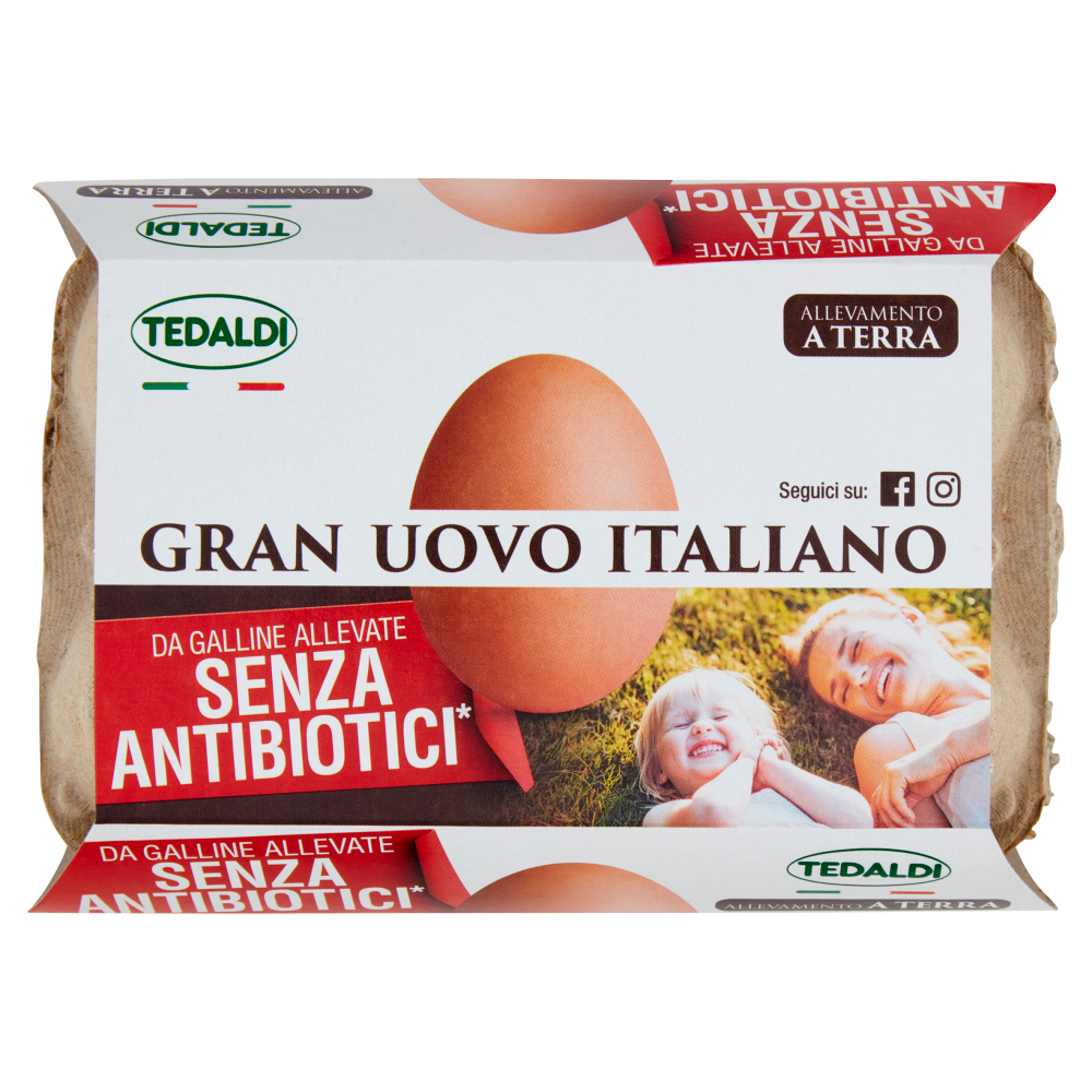 Tedaldi Gran Uovo Italiano da Galline Allevate Senza Antibiotici* 6 Uova 330 g