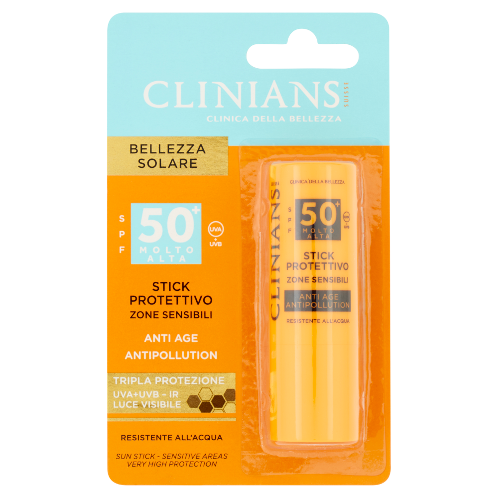 Clinians Bellezza Solare Stick Protettivo Zone Sensibili SPF 50+ Molto Alta UVA + UVB 12 mL