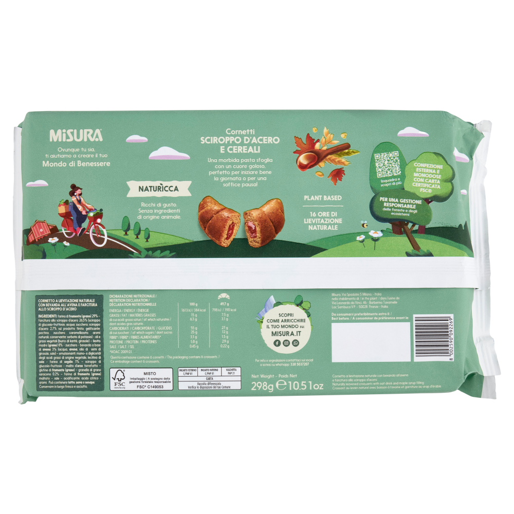 Misura Naturìcca Cornetti Sciroppo d'Acero e Cereali Plant Based 6 x 49,7 g