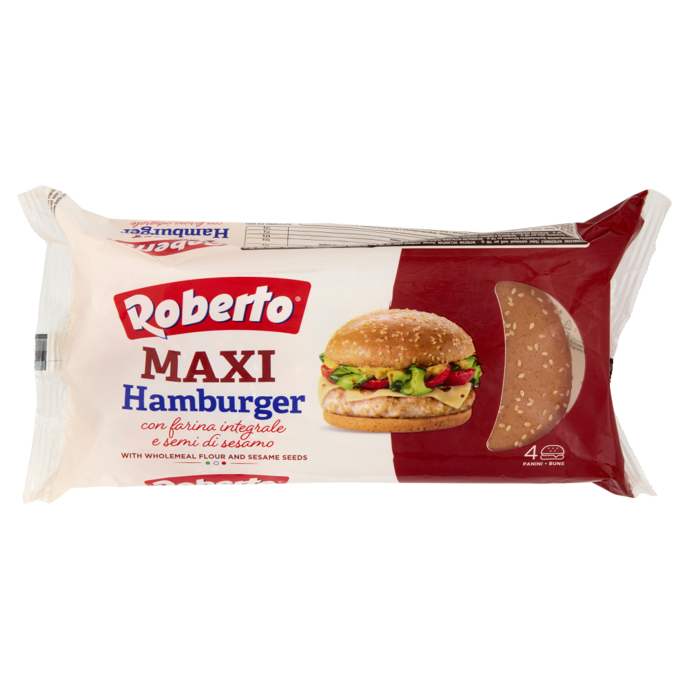 Roberto Maxi Hamburger con farina integrale e semi di sesamo 4 Panini 300 g