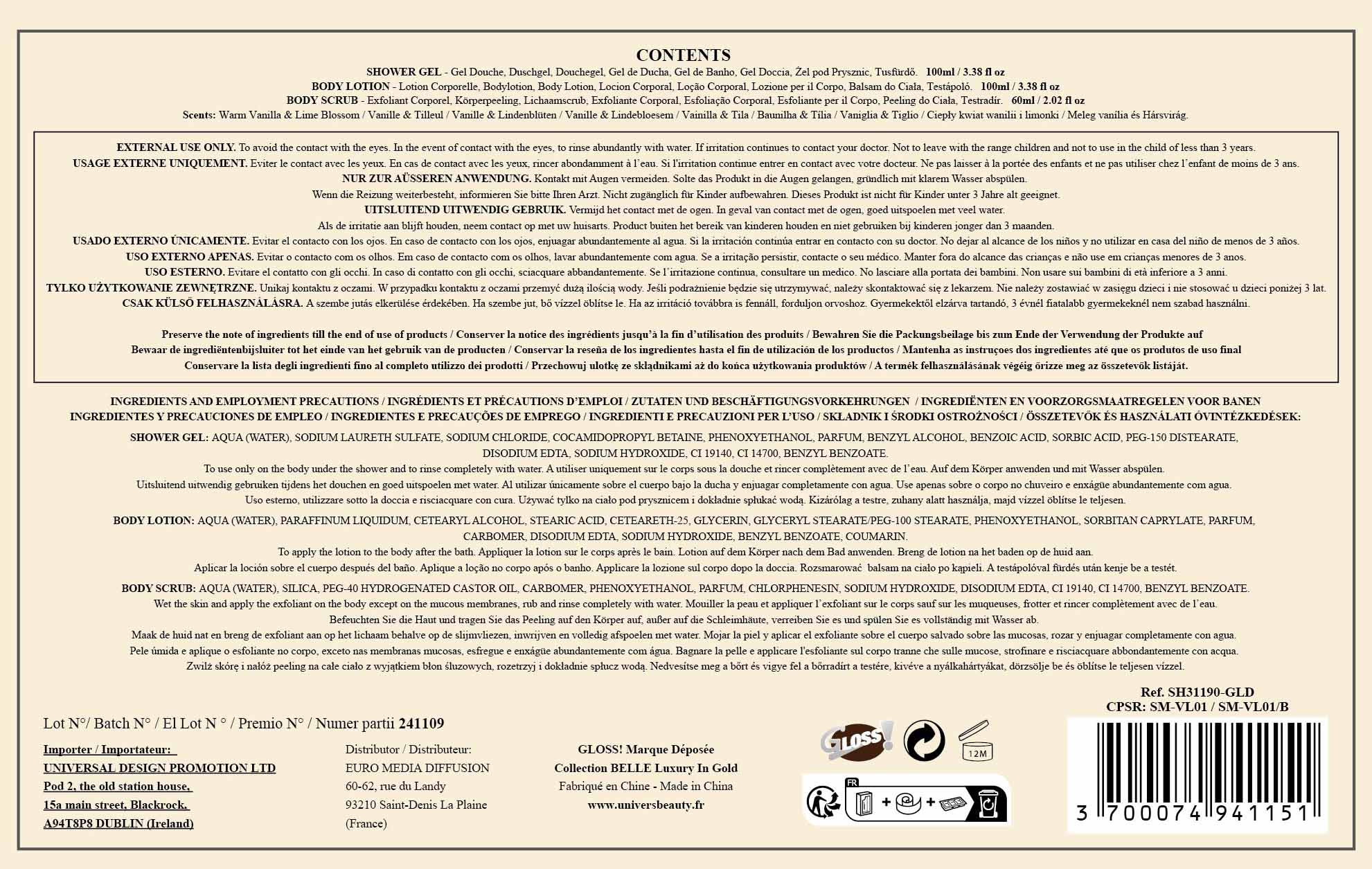 Heart Trio Bath Set BELLE Luxury In Gold