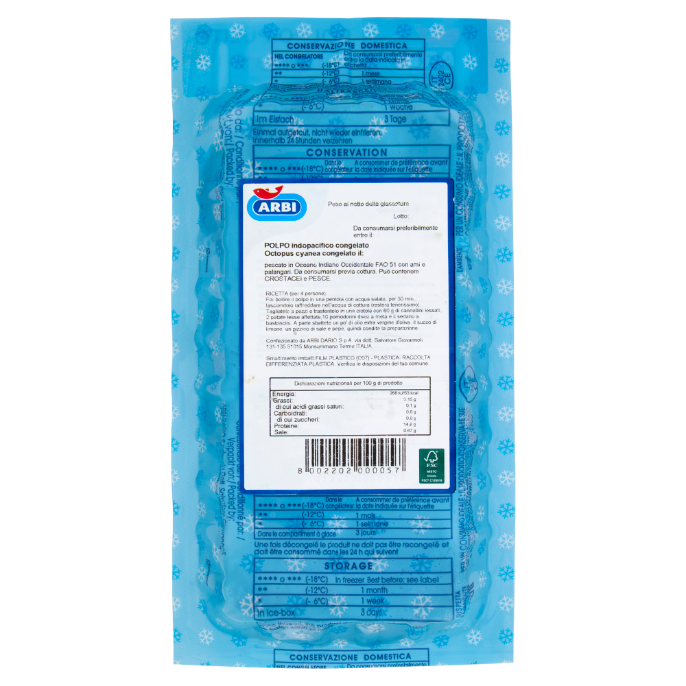 Arbi Polpo Pulito Congelato 500 g