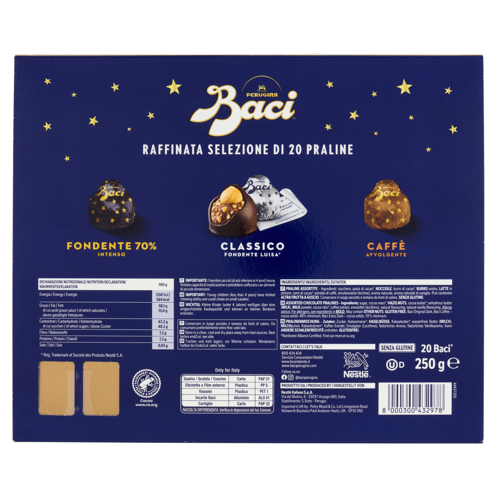 BACI PERUGINA Cioccolatini Assortiti ripieni al Gianduia Scatola Regalo Fondente 250g