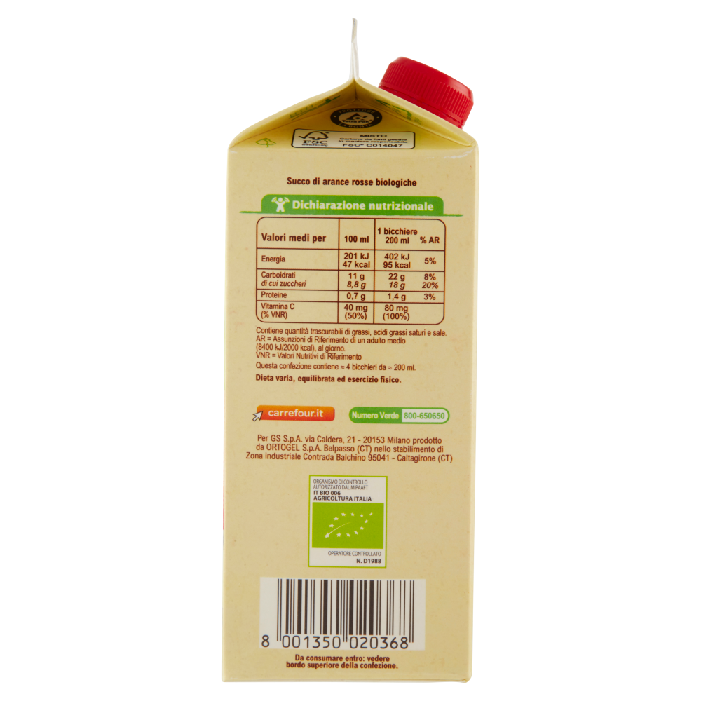 Carrefour Bio Spremuta di Arance rosse 750 ml