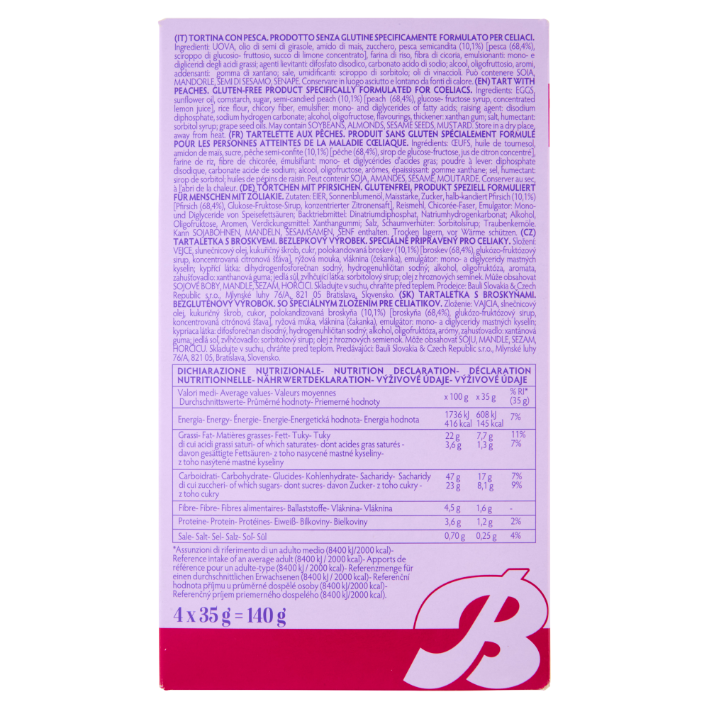 Bauli Free Gluten Free Tortina Pesca 4 x 35 g
