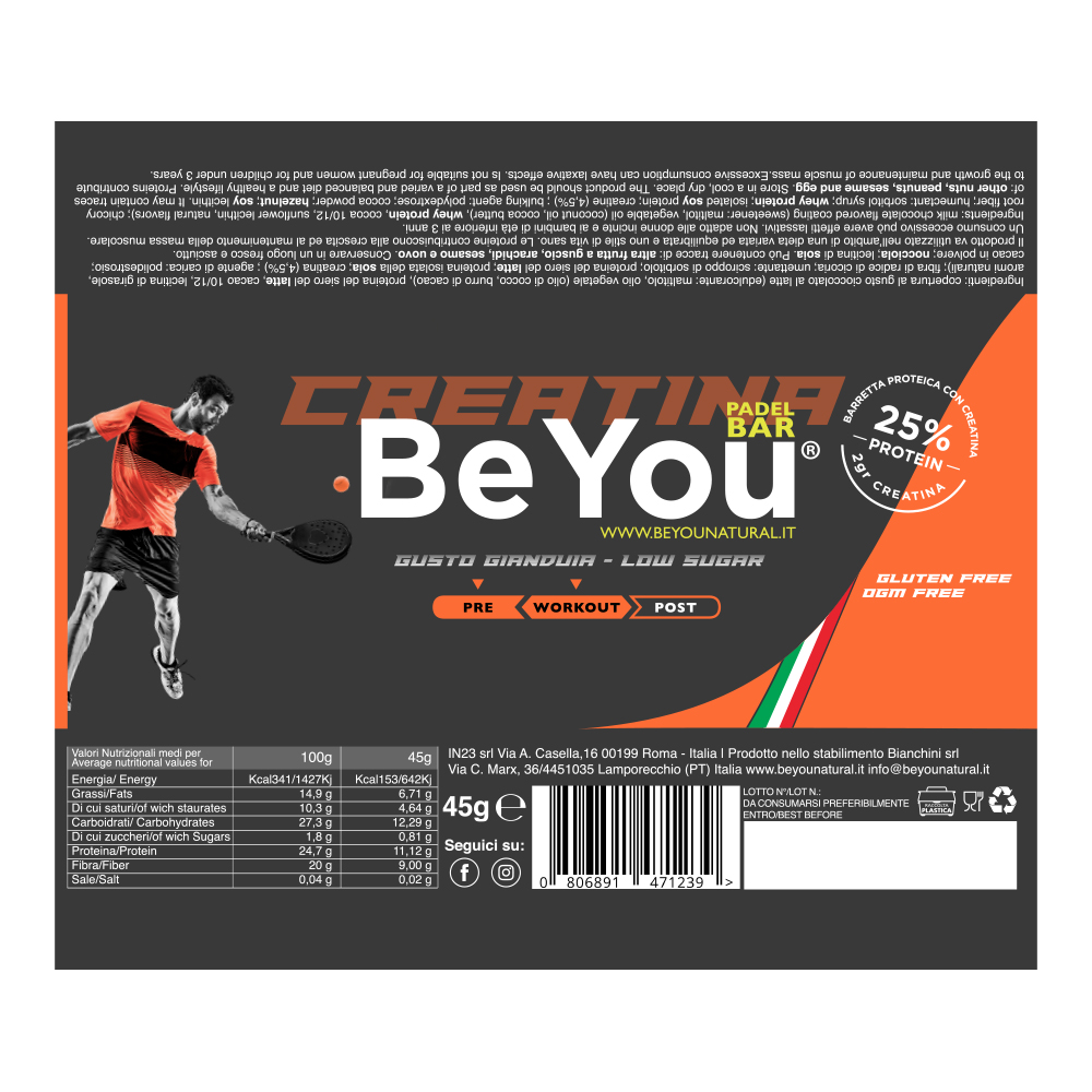 BeYou, PADEL BAR Creatina Gusto Gianduia 45 g