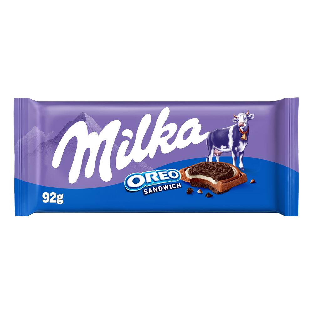 Milka Oreo Sandwich, Tavoletta di Cioccolato al Latte con Biscotti Oreo, Latte 100% Alpino - 92 g