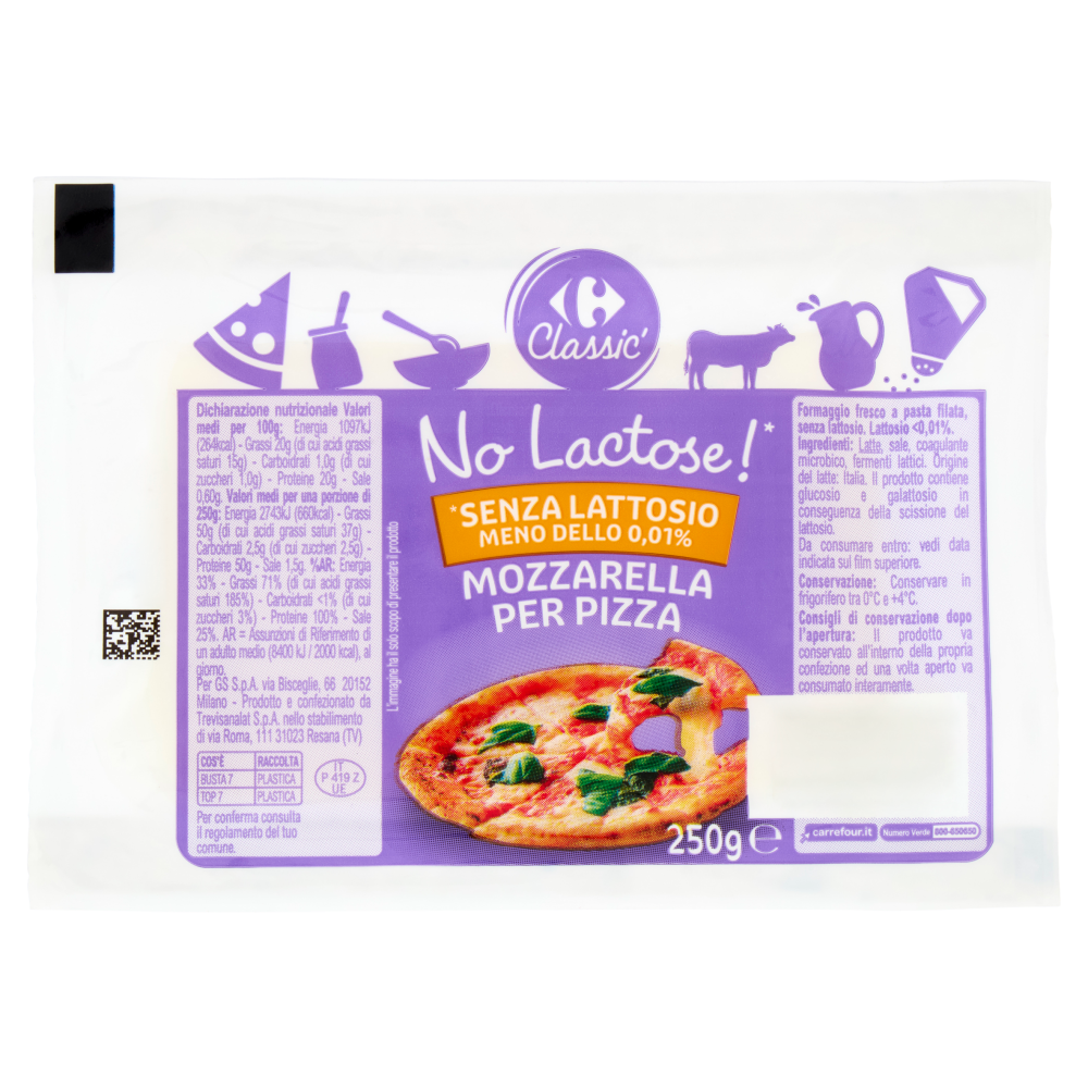 Carrefour Classic No Lactose! *Senza Lattosio Mozzarella per Pizza 250 g
