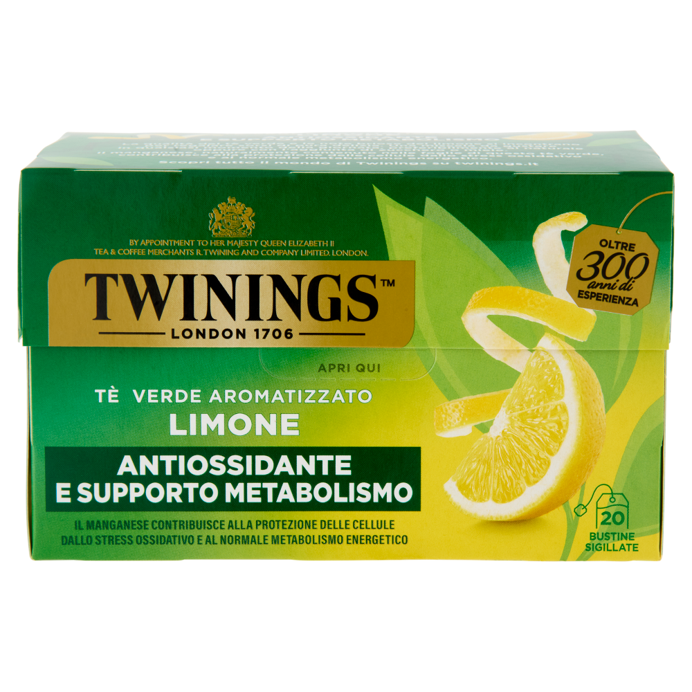 Twinings Limone T&egrave; Verde aromatizzato Antiossidante e Supporto Metabolismo 20 filtri The 40 g
