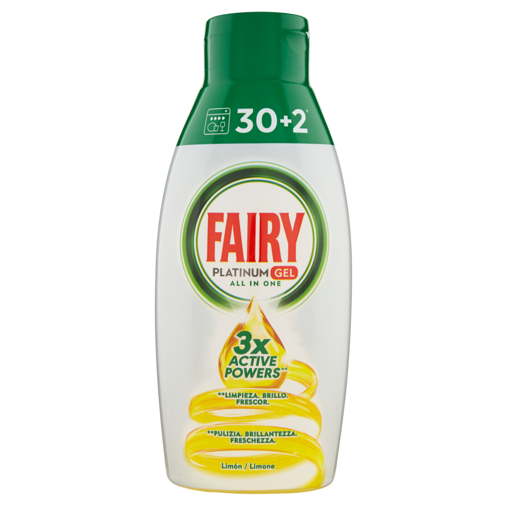 Fairy Platinum Gel Detersivo per Lavastoviglie 30+2 Lavaggi Limone |  Carrefour
