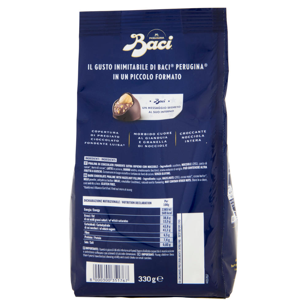 BACI PERUGINA Bacetti Cioccolatini Fondenti ripieni al Gianduia Sacchetto 330g
