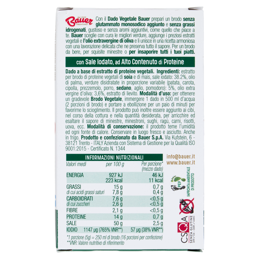Bauer Vegetale Dadi per insaporire i tuoi piatti 8 x 10 g
