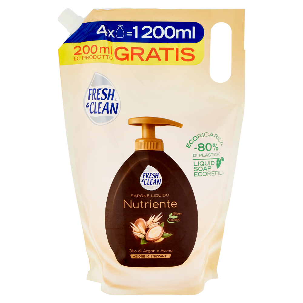 Fresh & Clean Sapone Liquido Nutriente Olio di Argan e Avena Ecoricarica 1200 ml