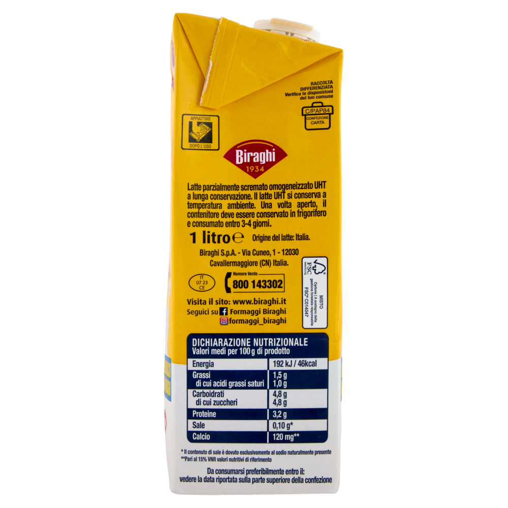 Biraghi Latte 100% Italiano Parzialmente Scremato 1 litro