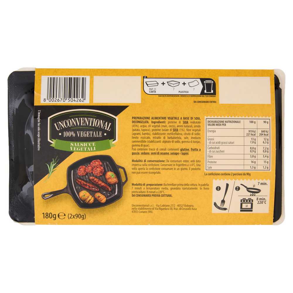 Unconventional Salsicce Vegetali 2 x 90 g