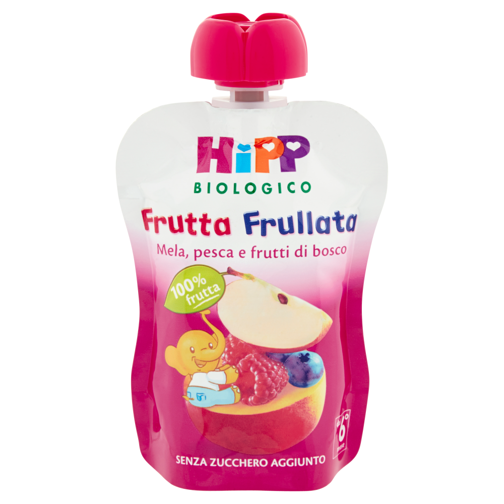 HiPP Biologico Frutta Frullata Mela, pesca e frutti di bosco 90 g
