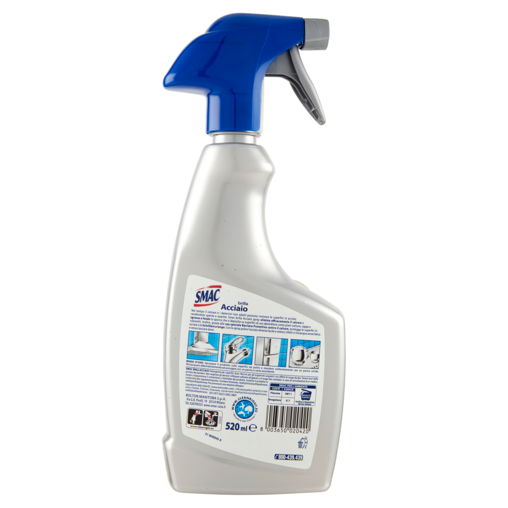 Smac - Brilla Acciaio Spray, Detergente per Superfici in Acciaio