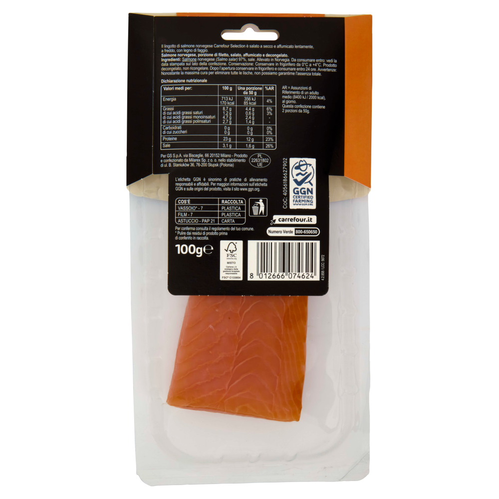 Carrefour Selection Lingotto di Salmone Norvegese Affumicato 100 g