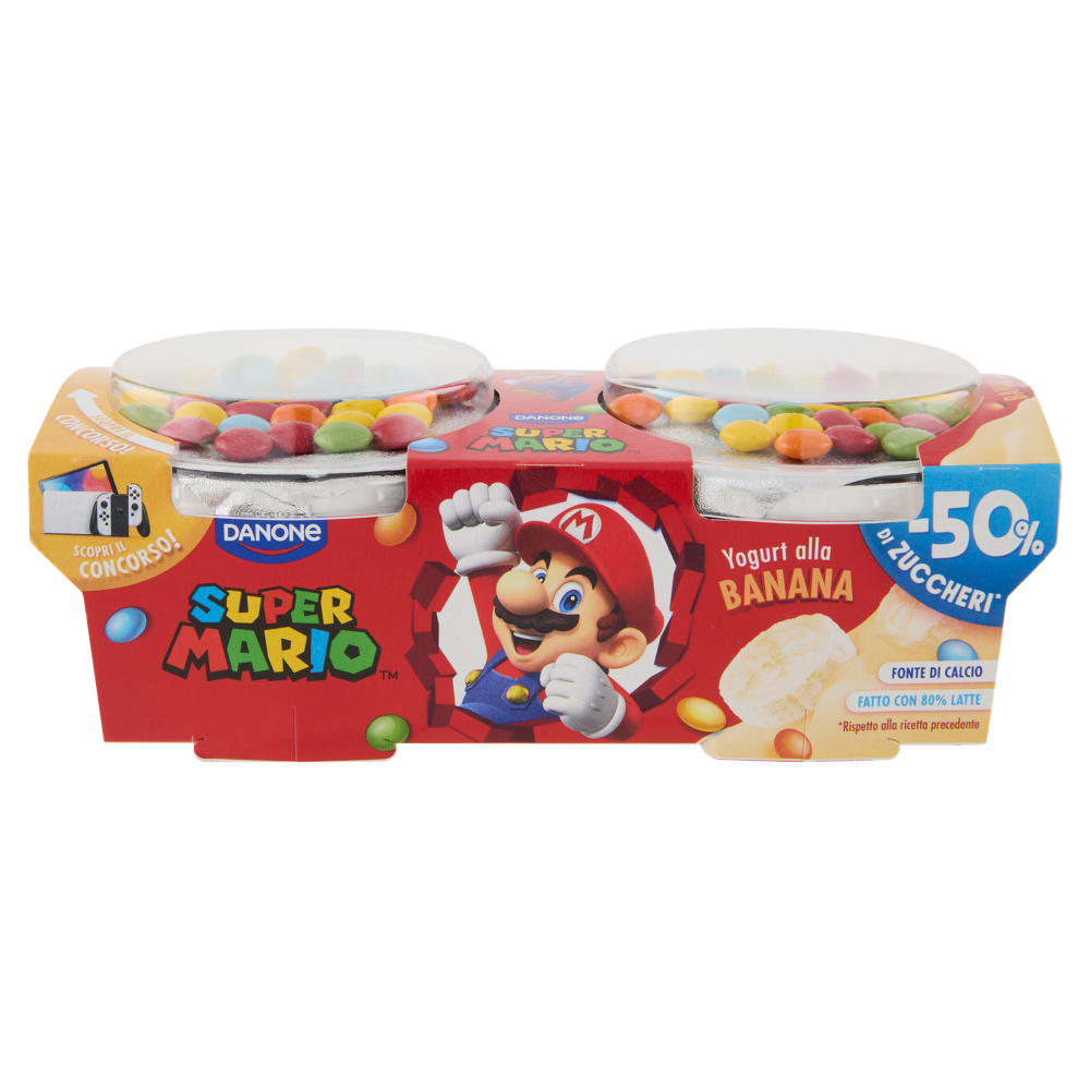 DANONE Super Mario, Yogurt gusto Banana con Confettini, 2x110g