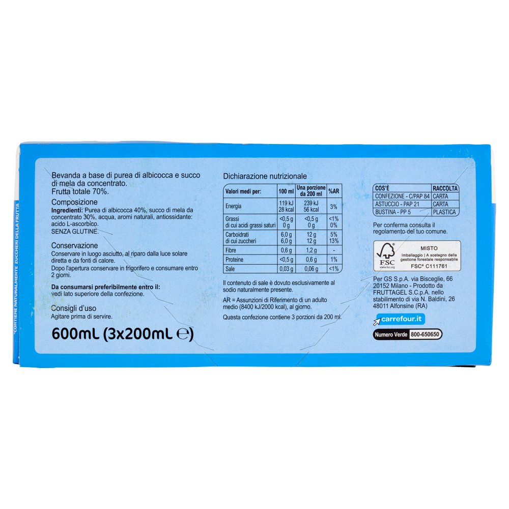 Carrefour Classic Bevanda Senza Zuccheri Aggiunti* Albicocca con Mela 3 x 200 ml