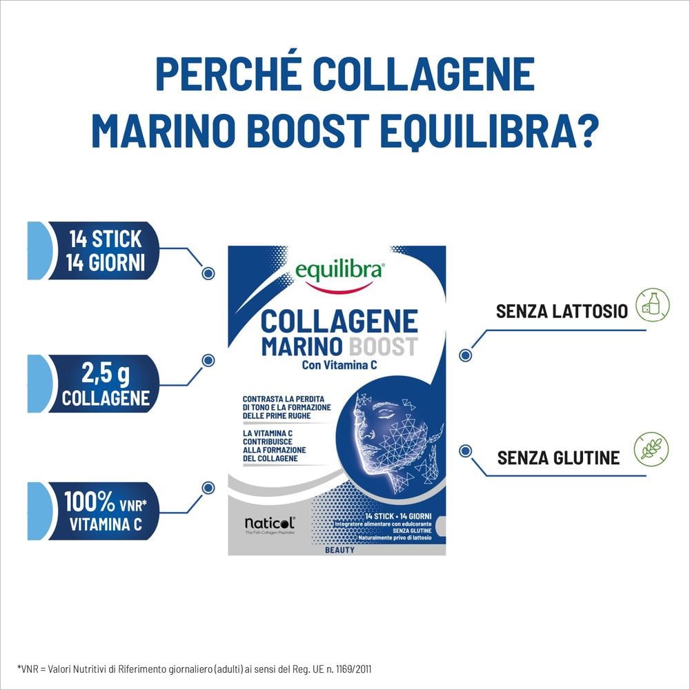 Equilibra Collagene Marino Boost con Vitamina C 14 Stick monodose 140 g