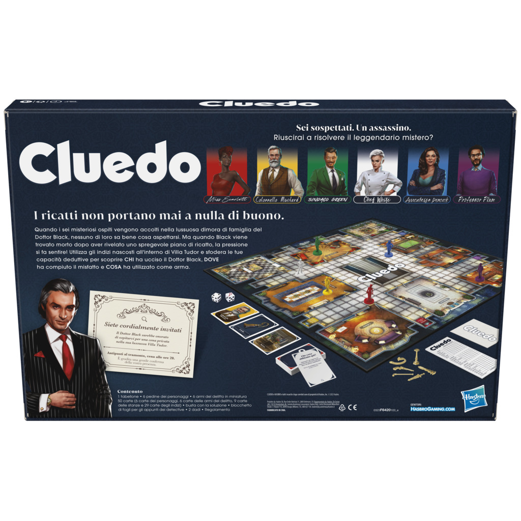 Cluedo Classico Refresh, gioco in scatola, gioco rivisitato per 2-6 giocatori, giochi di mistero giochi investigativi, giochi per la famiglia per bambini e adulti