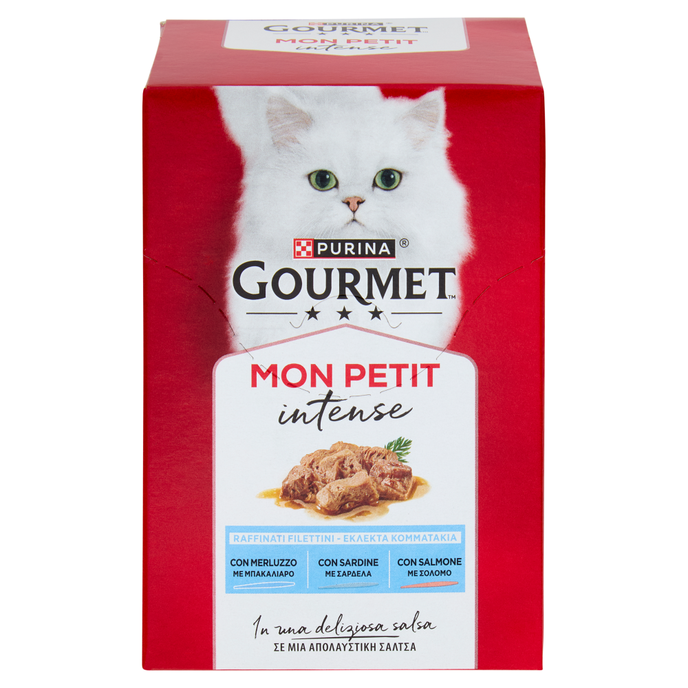 PURINA GOURMET Mon Petit Filettini Intense cotti in Salsa Merluzzo, Sardine, Salmone 6x50g