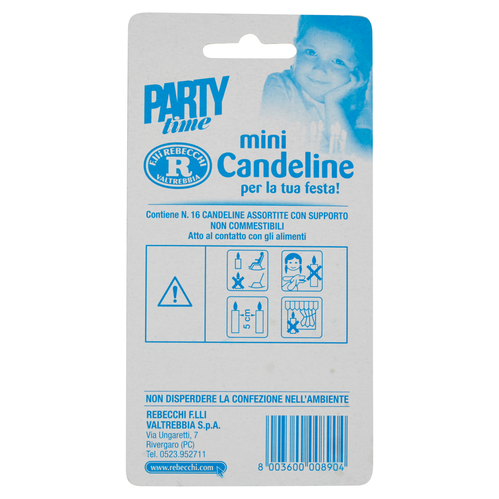 F.lli Rebecchi Valtrebbia Party time mini Candeline assortite con supporto 16 pz