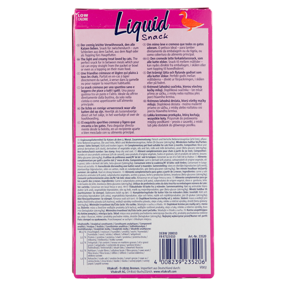 Vitakraft Liquid Snack con anatra + Beta-Glucans 6 x 15 g