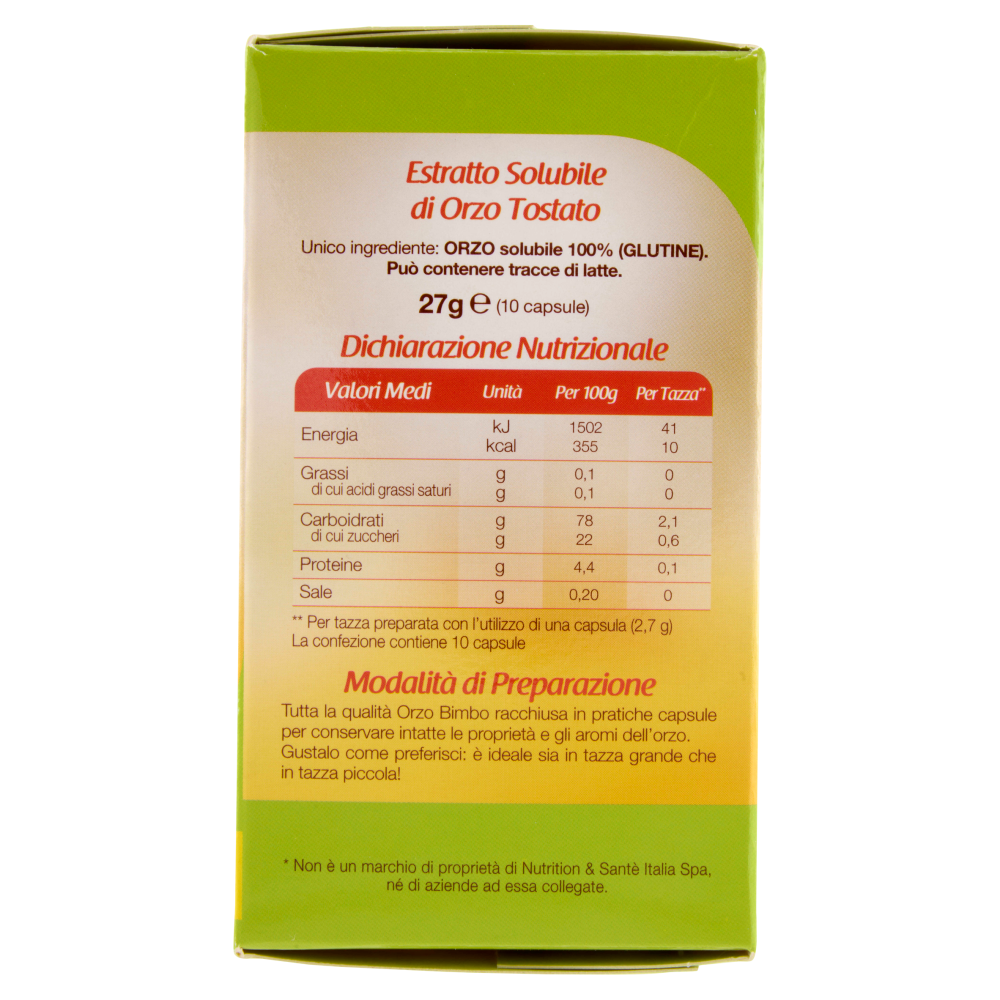 Orzo Bimbo Orzo 100% 10 Capsule Compatibili con Macchine caffè Nespresso* - 10 x 2,7 g