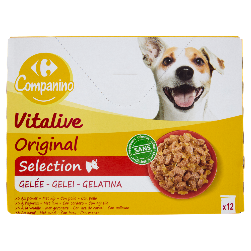 Carrefour Companino Vitalive Original Selection Gelatina pollo, agnello, pollame, manzo 12 x 100 g