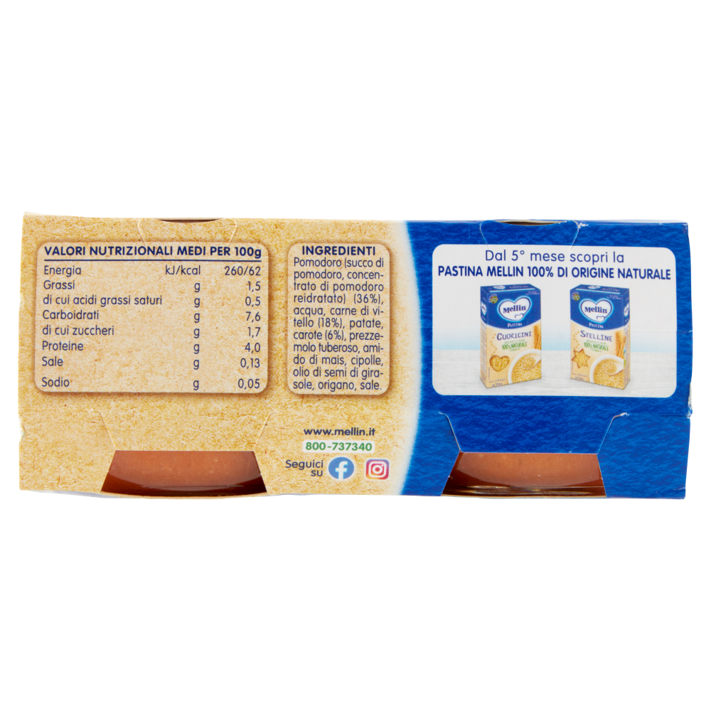 MELLIN Primo Sugo per la preparazione di pastine, Ragù di Vitello 2 x 80 g