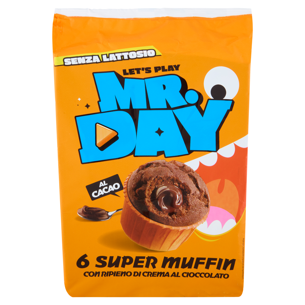 Mr.Day 6 Super Muffin al Cacao con Ripieno di Crema al Cioccolato 6 x 50 g