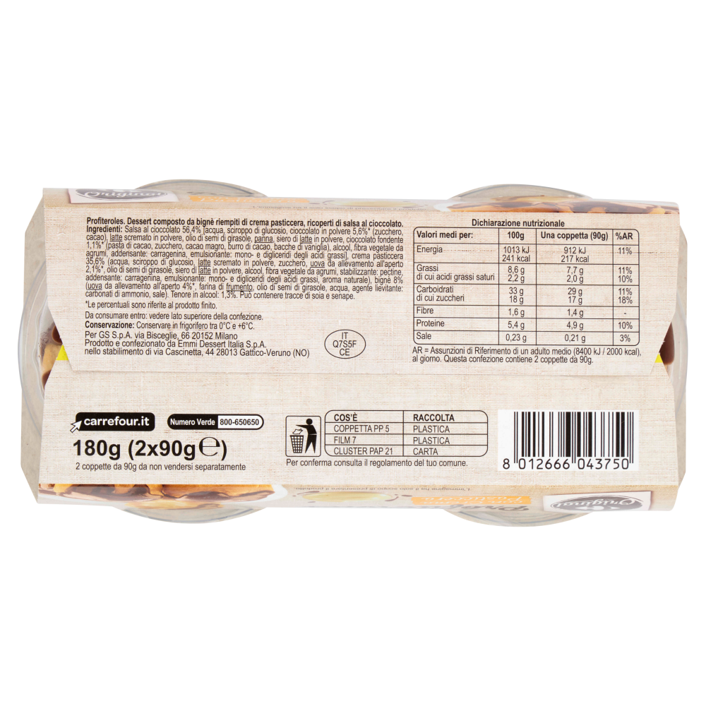 Carrefour Original Profiteroles con Crema Pasticcera 2 x 90 g