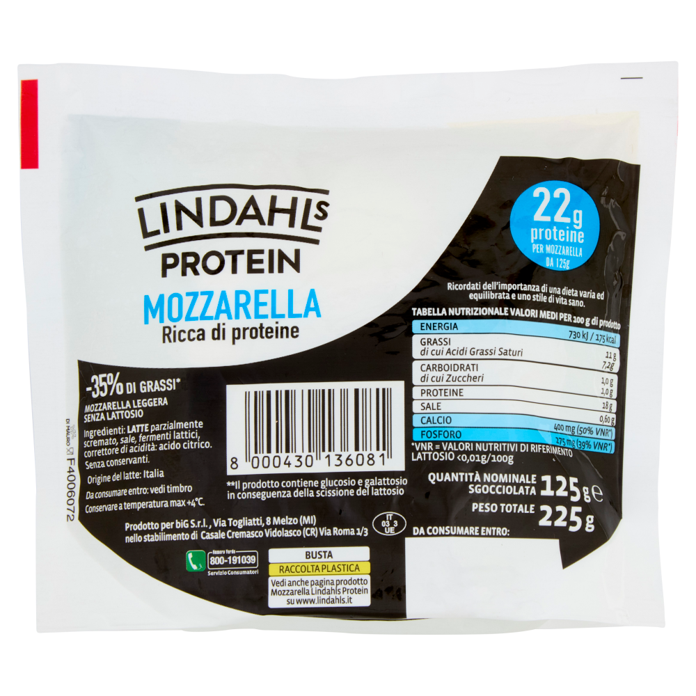 LINDAHLS Protein Mozzarella 125 g