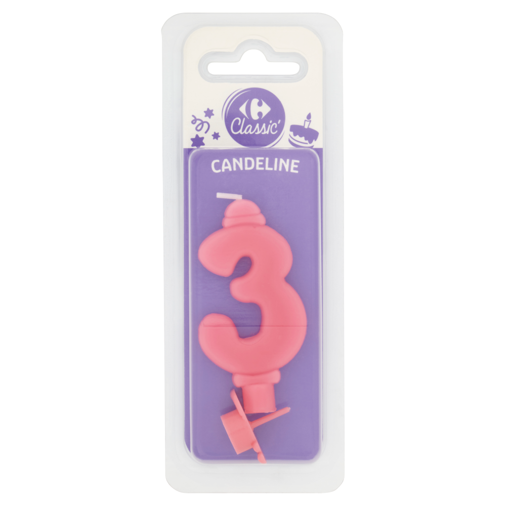 Carrefour Classic Candelina Numero 3 Rosa con supporto