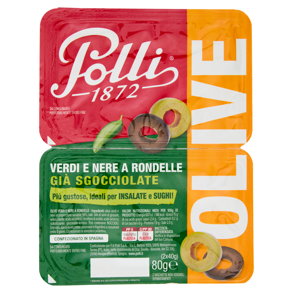 Polli Olive Verdi e Nere a Rondelle Già Sgocciolate 2 x 40 g