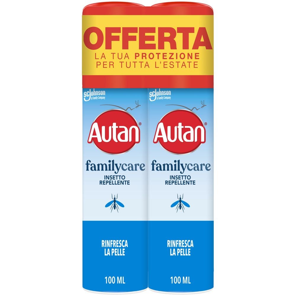 Autan Family Care Spray Antizanzare, Repellente Zanzare, Dermatologicamente Testato, 2 Confezioni da 100 ml