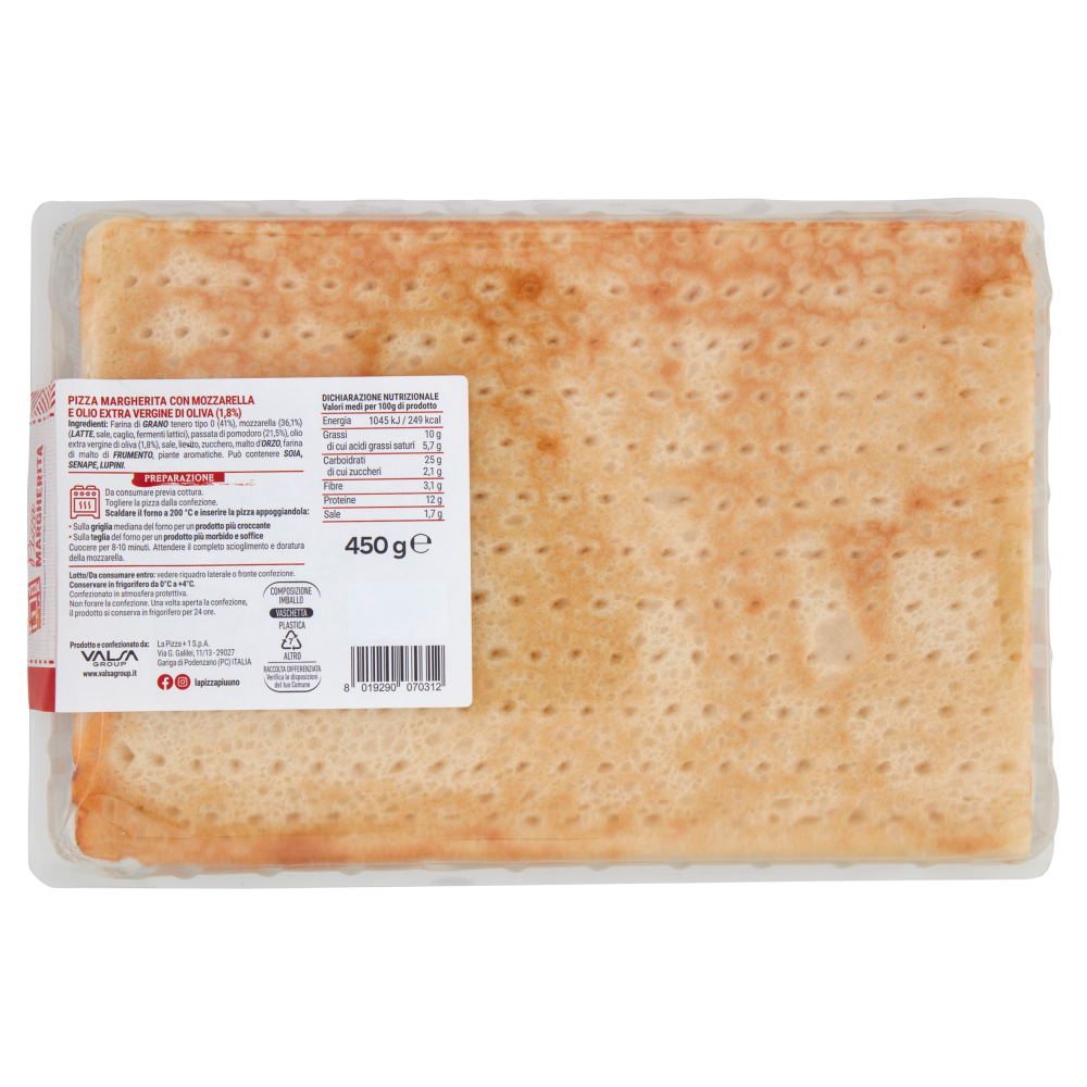 La Pizza+1 Pizza Margherita con Olio Extra Vergine di Oliva 450 g